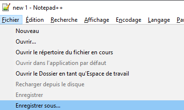 Enregistrer sous Notepad++
