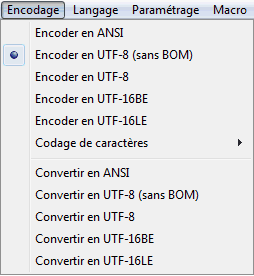 Encodage en UTF-8 (sans BOM)